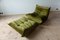 Vintage Olive Green Velvet Togo Lounge Chair and Pouf Set by Michel Ducaroy for Ligne Roset, 1970s, Set of 2 1