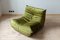 Vintage Olive Green Velvet Togo Lounge Chair and Pouf Set by Michel Ducaroy for Ligne Roset, 1970s, Set of 2 15