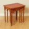 Yew Wood & Red Leather Embossed Nesting Tables, Set of 3 6