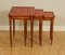 Yew Wood & Red Leather Embossed Nesting Tables, Set of 3 10