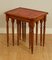 Yew Wood & Red Leather Embossed Nesting Tables, Set of 3 7