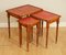 Yew Wood & Red Leather Embossed Nesting Tables, Set of 3 3