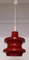Lampada da soffitto vintage con paralume in vetro rosso e bianco, anni '70, Immagine 3