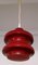 Vintage Ceiling Lamp with Red Segmented & Inside White Undertaking Glass Screen, 1970s 2