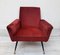 Armchair in Bordeaux Velvet with Stiletto Feet with Brass Final, 1950s, Image 1