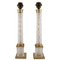 Tall Clear Crystal Glass & Brass Table Lamps, France, Set of 2 1