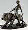 Scultura Art Déco di nudo maschile che cammina con leone di Max Le Verrier, Immagine 2