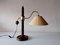 Austrian Teak and Gold Metal Atomic Table Lamp from Temde, 1980s 2