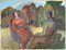 Jan Van Evelinge, Surrealist Garden Scene of Two Women in a Field, Acrylic on Paper 1