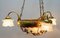 Chandelier with Large Central Glass Dome of Cameo Cast Brass & Three Arms 5