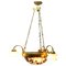 Chandelier with Large Central Glass Dome of Cameo Cast Brass & Three Arms 1