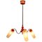 3-Arm Hanging Lamp in Tangerine, Chrome and Wood with Optical Shades, 1960s 1
