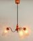 3-Arm Hanging Lamp in Tangerine, Chrome and Wood with Optical Shades, 1960s 7