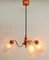 Lámpara colgante de tres brazos en mandarina, cromo y madera con pantallas ópticas, años 60, Imagen 7
