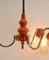 3-Arm Hanging Lamp in Tangerine, Chrome and Wood with Optical Shades, 1960s 8