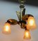 Art Deco Brass Chandelier with Three Arms & Glass Lampshades 5