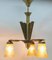 Art Deco Brass Chandelier with Three Arms & Glass Lampshades 11