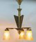 Art Deco Brass Chandelier with Three Arms & Glass Lampshades, Image 11