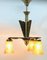 Art Deco Brass Chandelier with Three Arms & Glass Lampshades 16