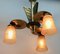 Art Deco Brass Chandelier with Three Arms & Glass Lampshades 12