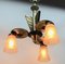 Art Deco Brass Chandelier with Three Arms & Glass Lampshades 7