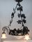 Lámpara de araña modernista floral de metal forjado de Luneville, años 30, Imagen 5
