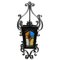 Napoleon III French Black with Stained Glass Panels Iron Lantern, 1910s 1