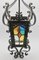 Napoleon III French Black with Stained Glass Panels Iron Lantern, 1910s 3