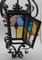 Napoleon III French Black with Stained Glass Panels Iron Lantern, 1910s 4