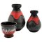 Vasen mit schwarzen Wellen auf roter Glasur von Dumler & Breiden, 3er Set 1