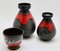 Vasen mit schwarzen Wellen auf roter Glasur von Dumler & Breiden, 3er Set 3