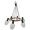 Mid-Century Modern Italian Brass, Teak and Glass Chandelier in the Style of Stilnovo, 1960s 1