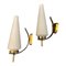 Mid-Century Modern Italian Brass and Glass Wall Sconces in the Style of Stilnovo, Set of 2, 1960s 1