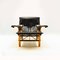 Vintage Italian Black Leather & Wood Lounge Chair, Image 2