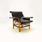 Vintage Italian Black Leather & Wood Lounge Chair, Image 1