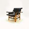 Italienischer Vintage Sessel aus schwarzem Leder & Holz 3