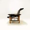 Vintage Italian Black Leather & Wood Lounge Chair, Image 4