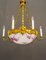 Art Deco Gilded Chandelier with Original Glass Shade, 1920s, Image 2