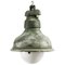 Vintage Industrial French Green Grey Metal Opaline Glass Pendant Light 1