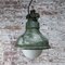 Lampada a sospensione vintage industriale in metallo verde e vetro opalino, Francia, Immagine 5