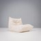 White Bouclé TOGO Armchair & Footstool by Michel Ducaroy for Ligne Roset, Set of 2, Image 3