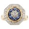 French Art Deco Style Octagonal Sapphire and Diamonds Ring in 18 Karat Yellow Gold 1