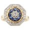 French Art Deco Style Octagonal Sapphire and Diamonds Ring in 18 Karat Yellow Gold, Image 1