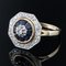 Französischer Achteckiger Art Deco Stil Saphir und Diamanten Ring aus 18 Karat Gelbgold 8