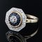 French Art Deco Style Octagonal Sapphire and Diamonds Ring in 18 Karat Yellow Gold 8