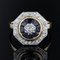 Bague Saphir Octogonale et Diamants de Style Art Déco en Or Jaune 18 Carat 7