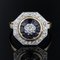 French Art Deco Style Octagonal Sapphire and Diamonds Ring in 18 Karat Yellow Gold 7