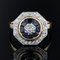 French Art Deco Style Octagonal Sapphire and Diamonds Ring in 18 Karat Yellow Gold, Image 7