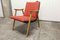 Skandinavischer Sessel aus honigfarbener Buche, rotem Stoff & schwarzem Skai, 1950er 1