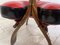 Mid-Century Camel Saddle or Footstool with Printed Red Leather 8
